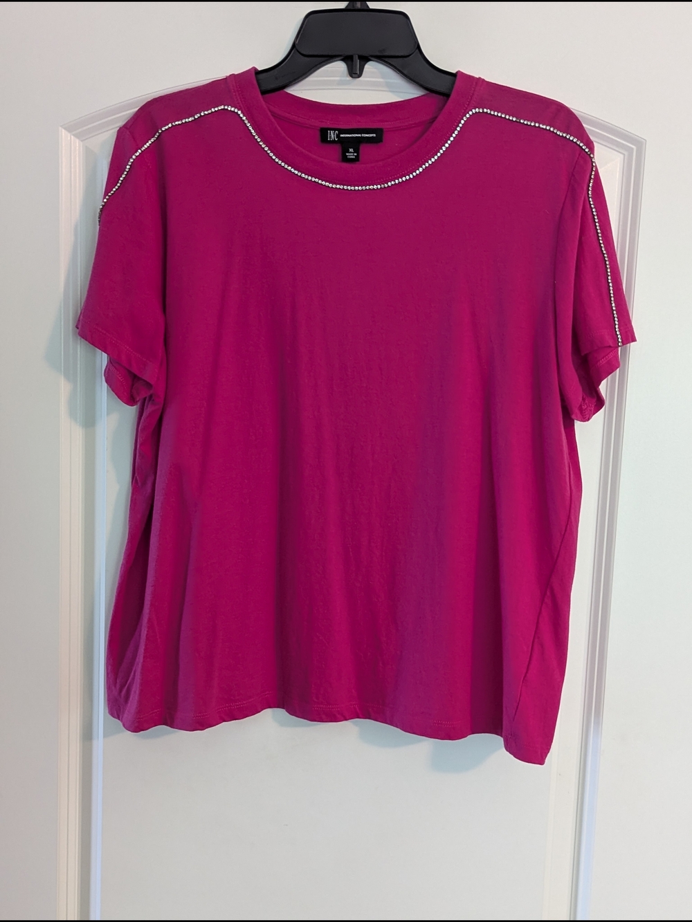 INC International Concepts Magenta Short-Sleeve Tee with Rhinestone Trim